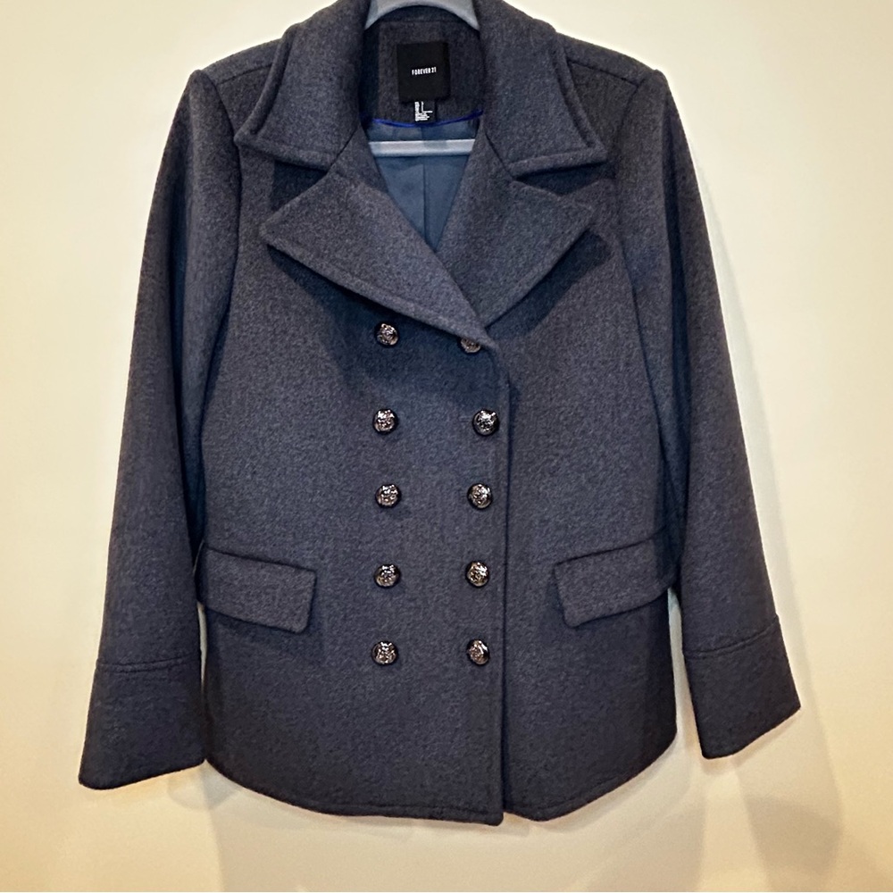 Forever 21 Charcoal Double-Breasted Women's Coat